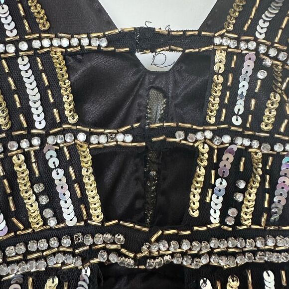 Mac Duggal | 5232 Metallic Embellished Plunge Open Back Gown Size 6 NEW Prom - Picture 12 of 13